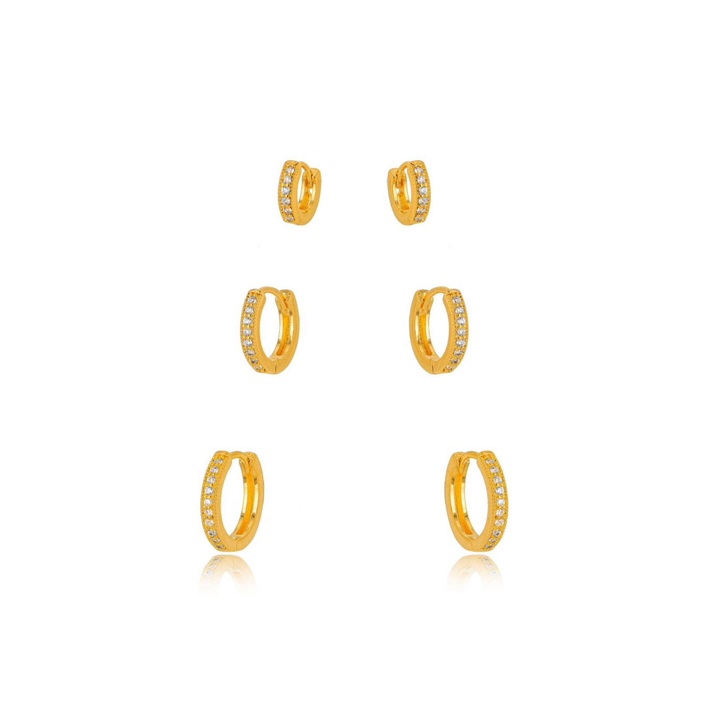 Trio of Sparkling Stud Earrings Plated in 18k Gold