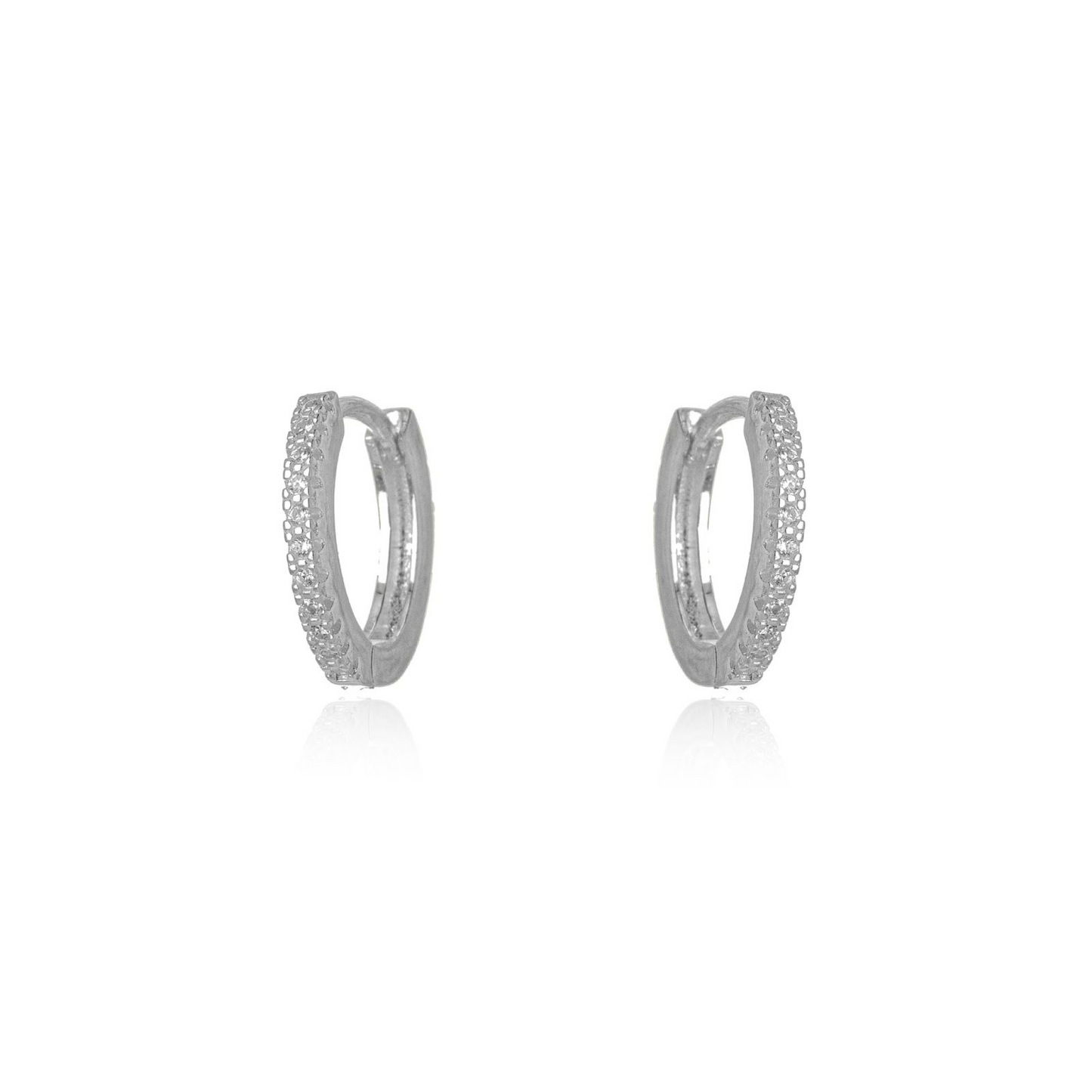Zirconia Studded 925 Sterling Silver Hoop Earrings