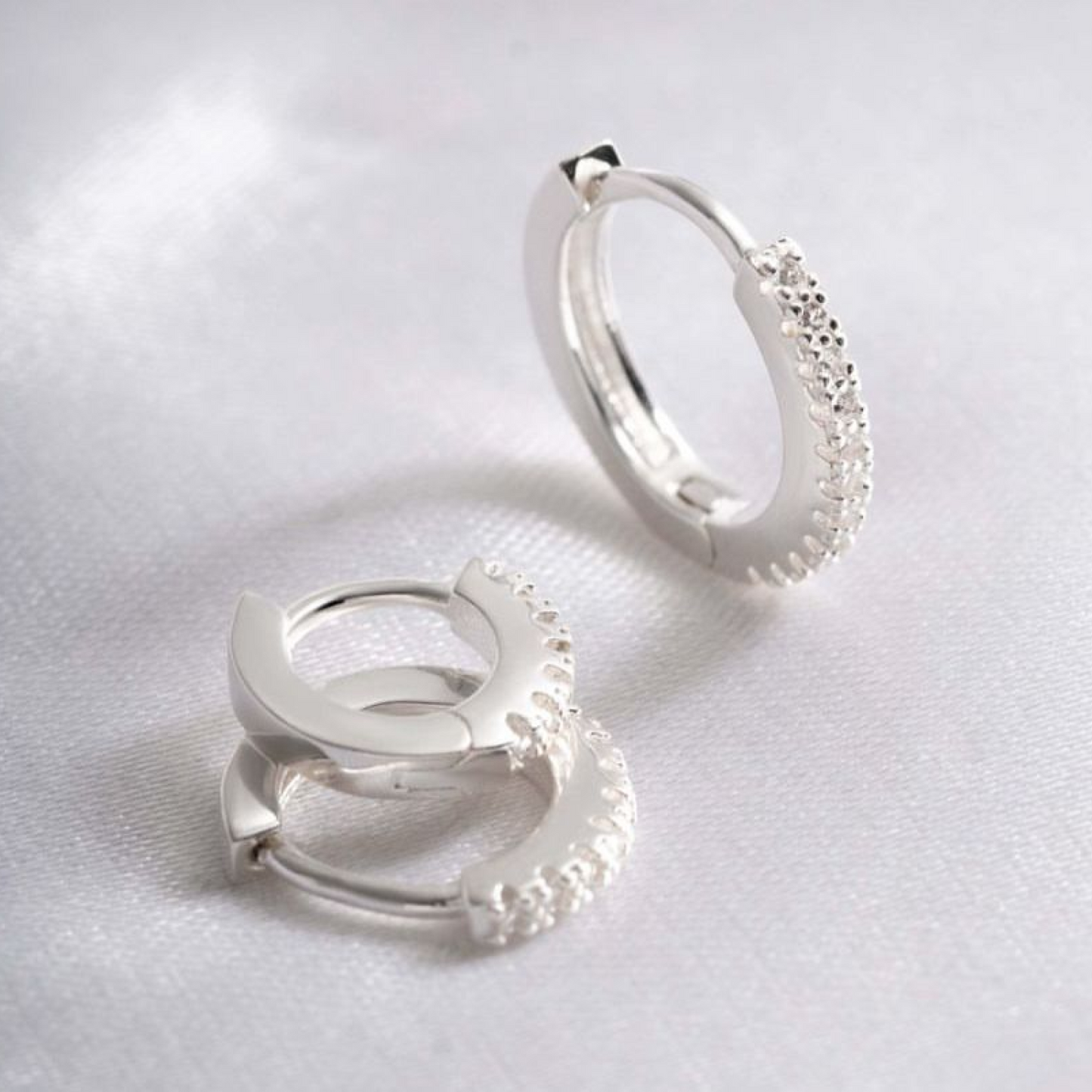 Zirconia Studded 925 Sterling Silver Hoop Earrings