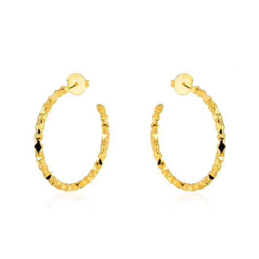 Checkered Gold-Plated Hoop Earrings