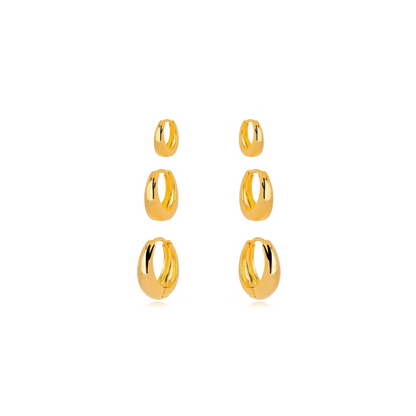 TRIO OF SMOOTH OVAL HOOP EARRINGS PLATED IN 18K GOLD