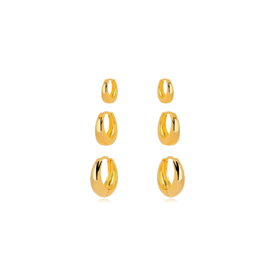 TRIO OF SMOOTH OVAL HOOP EARRINGS PLATED IN 18K GOLD