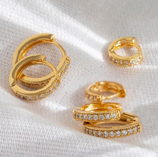 Trio of Sparkling Stud Earrings Plated in 18k Gold