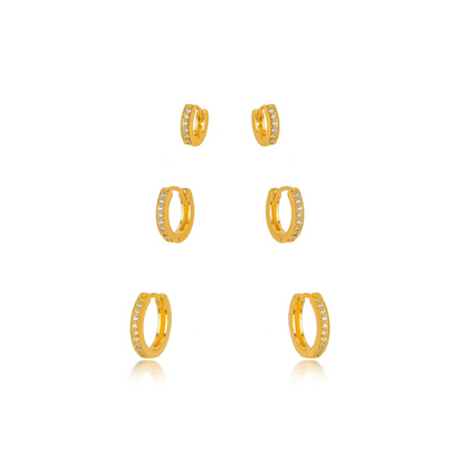 Trio of Sparkling Stud Earrings Plated in 18k Gold